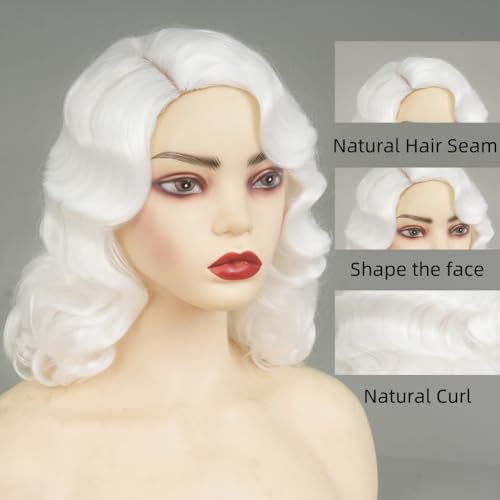 White Curly Finger Wave Wig for 1920s Women Vintage Costume Halloween Cosplay