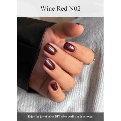 Semi Cured Gel Nail Strips (Wine Red N02),30 Pcs Gel Nail Wraps, Stickers, Long Lasting, Works with Any UV Lamps