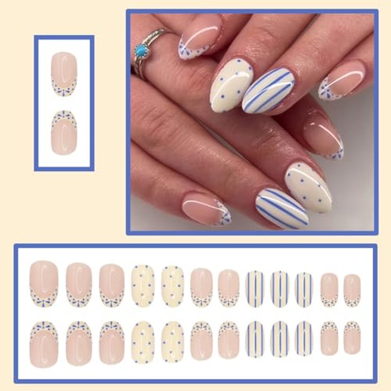 24pc Short Oval Press On Nails Kit with Adhesive Tabs