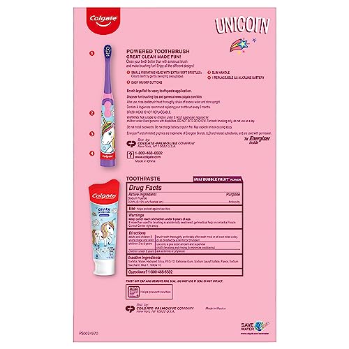 Colgate Kids Toothbrush Set with Unicorn Gift Set, 2 Battery Toothbrushes and 2 Toothpastes