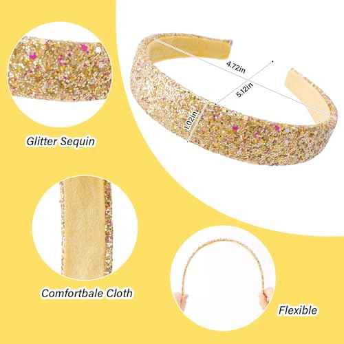 Headbands for Girls Women Glitter Gold Headband Sparkly Headband Hair Bands for Women Girls Headbands Bling Head Bands Hair Accessories for Party Holiday Back to School