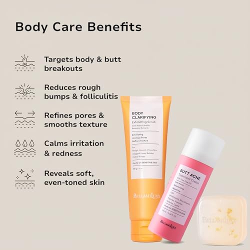 3-Step Butt Acne Clearing Routine: Cleanser Soap + Body Acne Scrub + Clearing Lotion for Breakouts on Butt, Thighs, Back, Clogged Pores & Rough Buttocks ? Exfoliate, Cleanse & Smooth