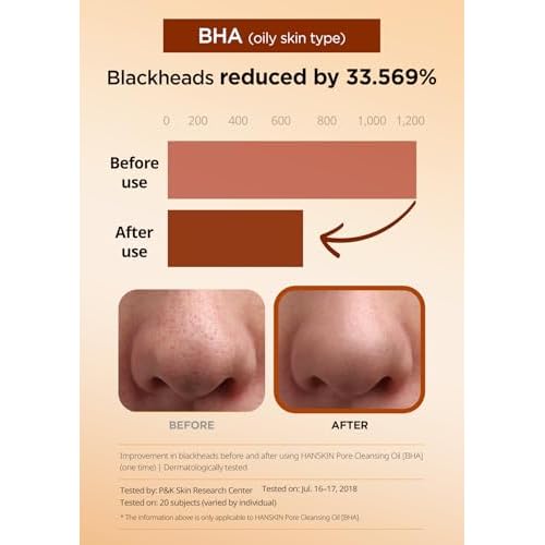 Hanskin BHA Pore Cleansing Oil, Gentle Blackhead Cleanser and Makeup Remover for Combination and Oily Skin, Korean Skincare [BHA/10.14 oz]