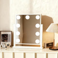 Lighted Vanity Mirror with 9 LED Lights, Detachable 10x Magnifying Mirror, 3-Color dimmable Hollywood Makeup Mirror, Smart Touch Control, Metal Frame, 360-degree Rotation, White/Black (White)