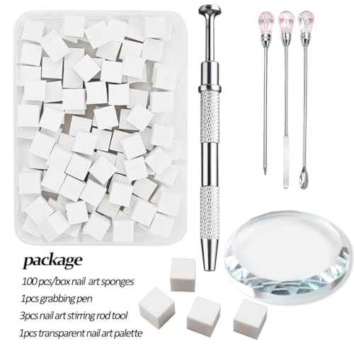100Pcs/Box Nail Art Sponge for Ombre,Soft Nail Sponges with Grabbing Pen,Gradient Effect Painting Gel Halo Dyeing Tool Brush,Round Glass Palette Mixing Rod for Blooming Nails, Aura Nail,Manicure Salon