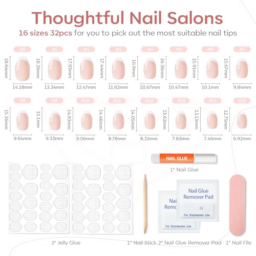 French Tip Press On Nails 32Pc Short Oval Fake Nails Kit