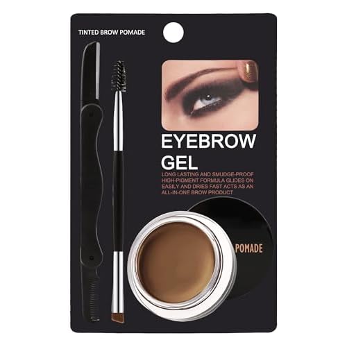 Eyebrow Pomade Kit,Long Lasting Waterproof Medium Brown Tinted Eye Brow Pomade Set with Brush Razor,Smudge-proof Eyebrow Cream Tint Brow Tinting Gel,Christmas Makeup Gift for Women Girl-02
