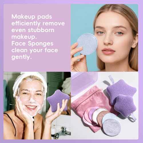 BS-MALL Gentle Facial Sponge -10 Pcs Set Face Clean Sponges Reusable Makeup Removal Pads Clean Deep Down Dirt & Makeup Using Only Water, Gentle Exfoliator Cleansing Puff,with Silicone Travel Bag
