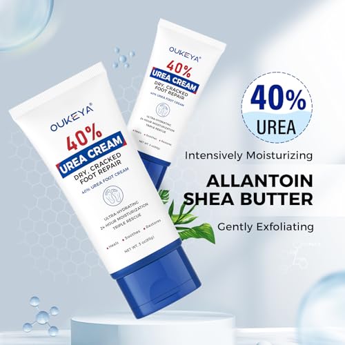 OUKEYA 40% Urea Cream - Foot & Hand Moisturizer for Dry Cracked Skin, 3 oz