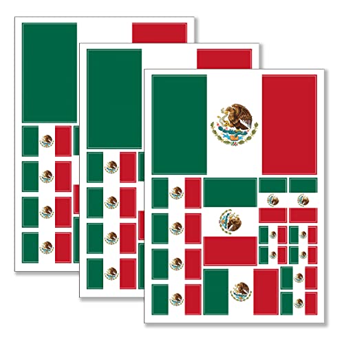 Mexican Flag Stickers - Set of 3 Vinyl Decals, 11.7x8.3in