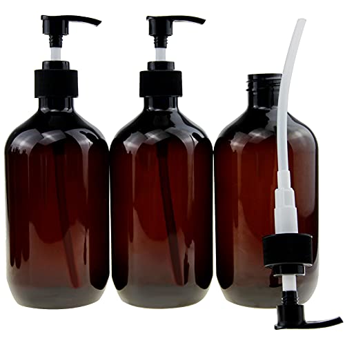 500ml Amber Pump Bottle Dispenser, 3-Pack with Labels