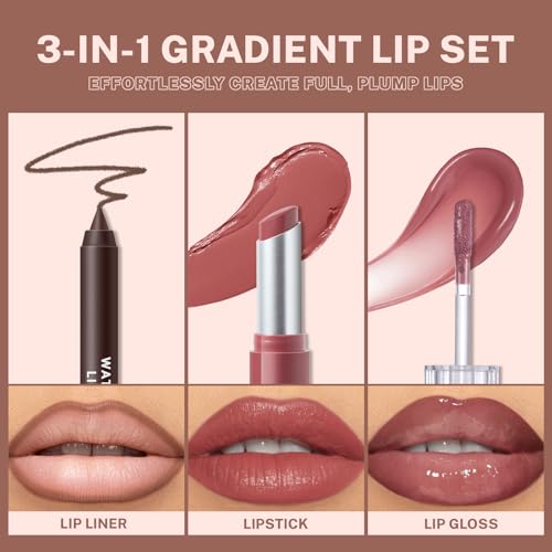 3PC Lip Combo Set – Brown Liner, Lip Balm & Gloss Trio