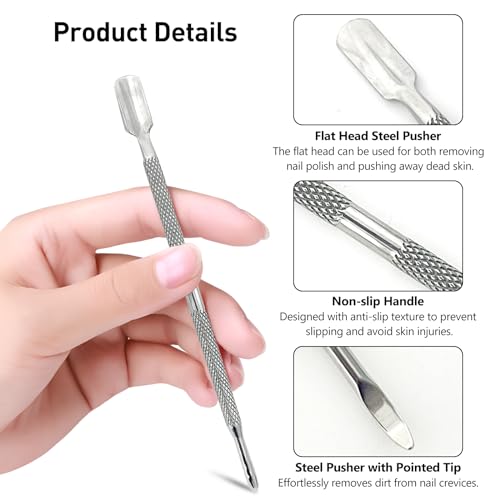 Stainless Steel Cuticle Pusher Set - Dual-Sided Manicure Tools (5 Pcs)