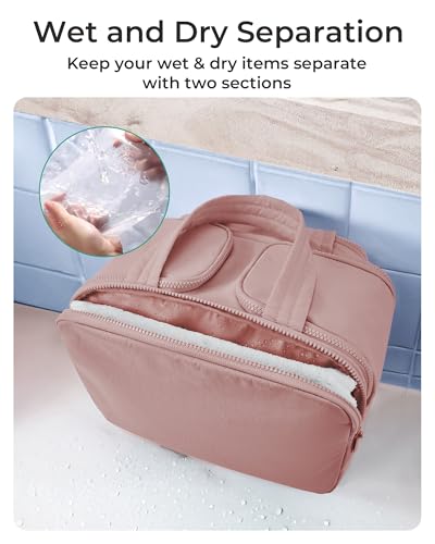 BAGSMART Large Travel Toiletry Bag for Women - Lightweight & Organized, Dark Pink