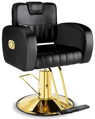 Baasha Black & Gold Reclining Salon Chair – Hydraulic Barber Chair 440 lbs
