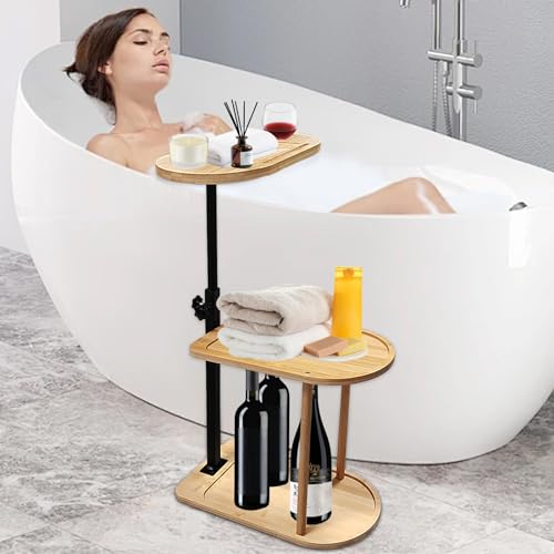 Bamboo Bath Tray Caddy - 3 Layer Freestanding Bathtub Organizer