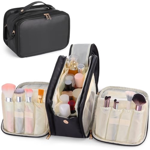 DORMIYA Waterproof Travel Makeup Bag with Multiple Layers & Brush Holder