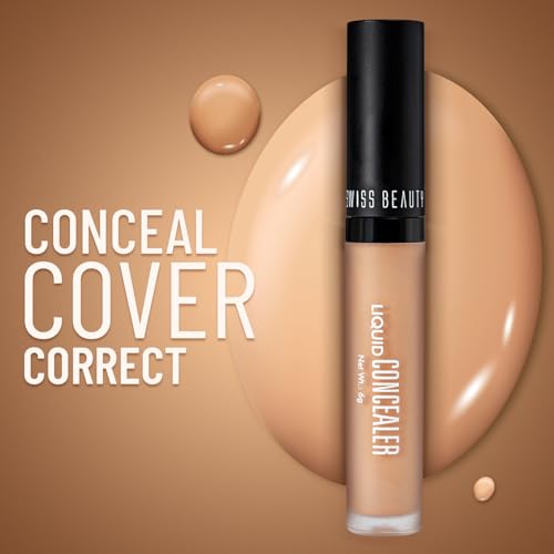 Swiss Beauty Liquid Light Weight Concealer With Full Coverage |Easily Blendable Concealer For Face Makeup With Matte Finish | Shade- Porcelain, 6G