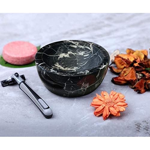ShayVe Bowl for Shaving Soap & Cream ? Marble Shave Bowl For Shaving Soap & Cream ? Exquisite Heat Insulated Wet Shaving Kit Addition (Black and White Marble)