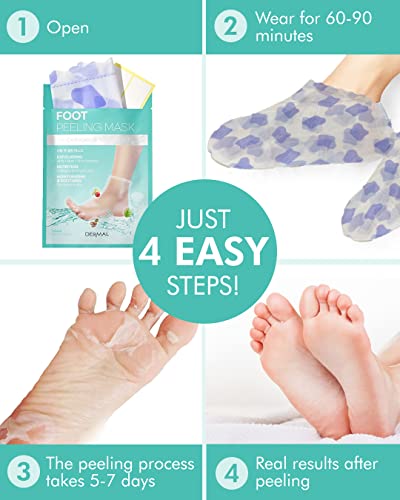 DERMAL KOREA Foot Peeling Mask 3 Pack For Dry Foot And Cracked Heel & Callus With Aloe Vera And Collagen - Exfoliating Peel Mask With Aha, Bha, & Pha And For Moisturizing, Soothing & Refreshing Feet