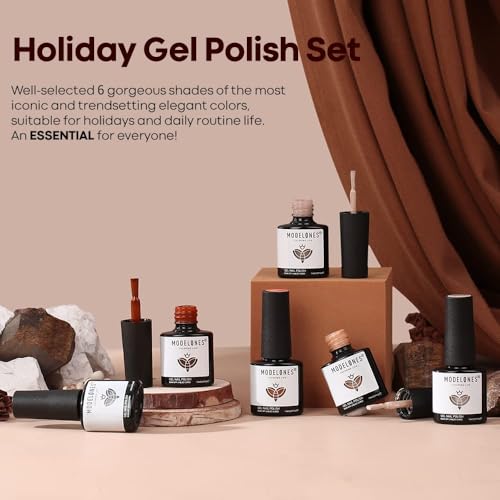 Modelones Gel Nail Polish Set Holiday Edition - Nude to Burgundy Glitter 6 Colors (B Holiday Set)