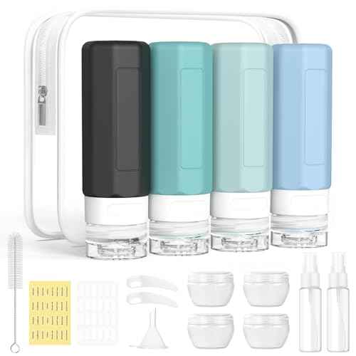 Redfly 17Pack Travel Containers for Toiletries, TSA Approved Silicone Travel Shampoo and Conditioner Bottles, Leak Proof Refillable Squeeze Bottles Traveling Essentials for Women & Men - Grey