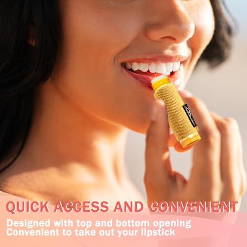 WK IEASON - Lip Balm Holder Keychain Clip On Lipstick/Chapstick Sleeve, Tight-Knit and Elastic (Pink/Light beige/Grey)
