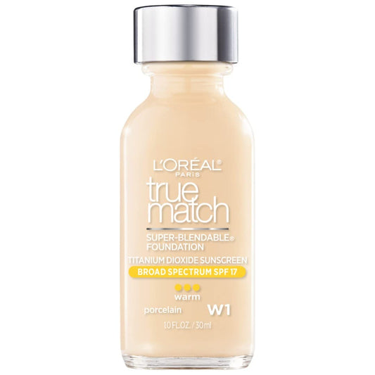 L'Oreal Paris Makeup True Match Super-Blendable Liquid Foundation, Porcelain W1, 1 Fl Oz,1 Count