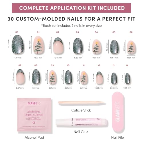 Glamnetic Velvet Pine Press-On Nails - Short Oval Green
