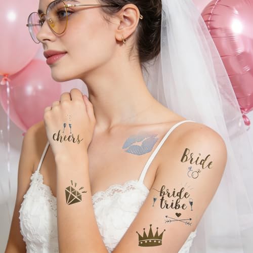 Gold Bride Temporary Tattoos for Bachelorette Party (8 Pack)