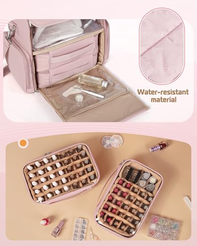 Marscamd Nail Polish Organizer Bag - Holds 70 Bottles, Pink