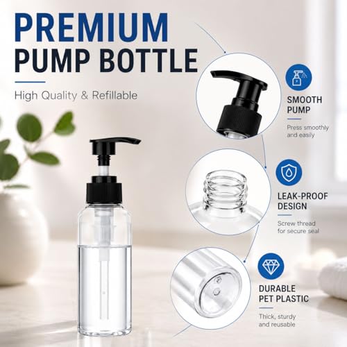 Jansburg 3 Pack 4oz Clear Pump Bottles - Leakproof Dispensers