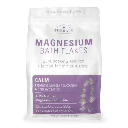 Village Naturals Therapy Calm Magnesium Bath Flakes, Lavender Vanilla Scent, 2.5 lbs