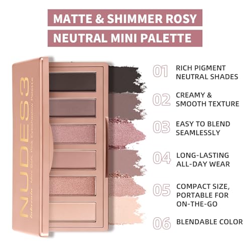 NUDES3 Mini Eyeshadow Palette - 6 Pink Shades with Mirror