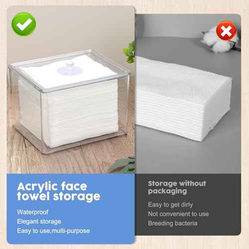 Rainmae Disposable Face Towel Holder with Lids, Disposable Face Towel Holder Bin, Face Napkins Storage Case, Custom Made for Clean Skin Club Face Towels Holder for Home and Makeup Organization