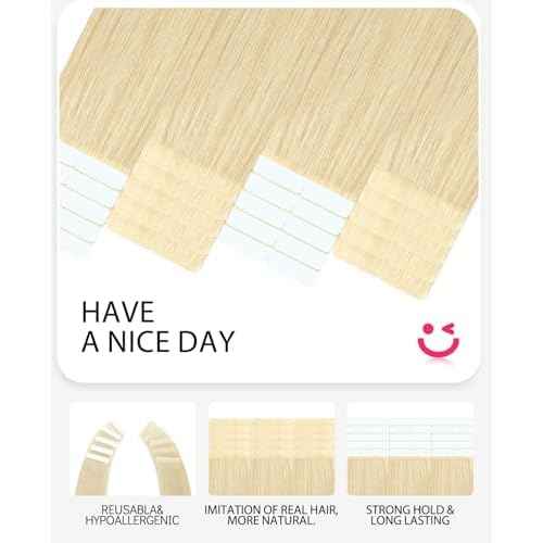 Youngsmile Injection Tape in Hair Extensions Human Hair #60 Platinum Blonde Invisi Edge Extensions 20pcs 45g 20 Inch Injected Tape in Hair Extensions Real Human Hair (#60,20'')