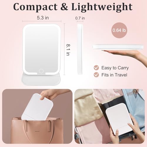 Portable Lighted Travel Makeup Mirror with 72 LEDs - Dimmable & Adjustable