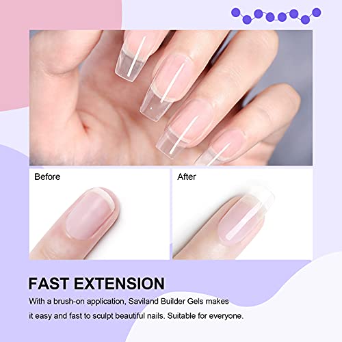 SAVILAND 5-in-1 Clear Builder Nail Gel 15ml for Extensions & Repair, Contains Castor Oil & Vitamin E