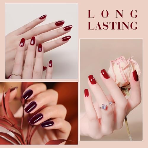 CANNI 9ML Gel Nail Polish Set - Burgundy Red 6 Shades UV LED Soak Off, Upgraded Design