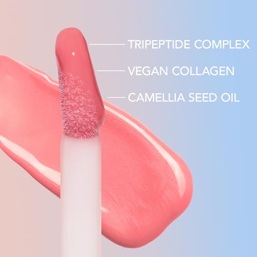 Sacheu Lip Elixir Nourishing and Hydrating Lipgloss ? Moisturizing Plumping Lip Gloss Enriched with Collagen, Non-Sticky Lip Color Smooth High-Shine Finish, Vegan & Cruelty-Free, Bunny Tongue (Pink)