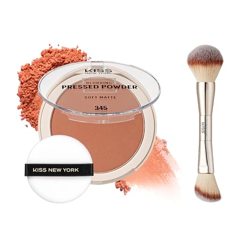 Kiss Soft Matte Pressed Powder Warm Coconut with Dual Brush