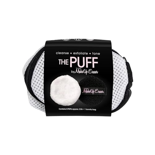 MakeUp Eraser Puff 5pc Set, Reusable and Machine Washable Rounds, Laundry Bag Included,5 Count (Pack of 1)