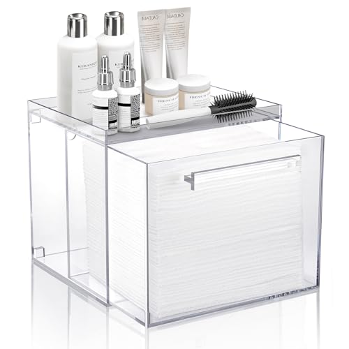 Disposable Facial Towels Storage Box - Acrylic Container Compatible With Clean Skin Club Clean Towel XL - Wall-Mounted Makeup Organizer With Drawer Valentine's Day Gifts