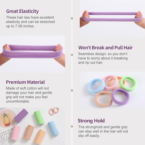 100 Pcs Thick Seamless Hair Ties for Ponytails - No Damage