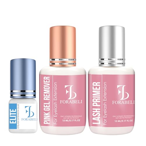 Elite Fast Eyelash Extension Glue + Lash Primer 15ml+ Pink Gel Remover/Black Adhesive/1 sec Drying time /7-Week Retention/Professional Use Only/Increase bonding Power/Fast Adhesive Dissolution