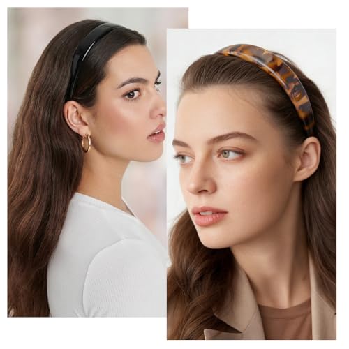 AHONEY 2-Pack Tortoise Shell Headbands with Teeth - Black & Brown, No-Slip Hair Accessories for Women