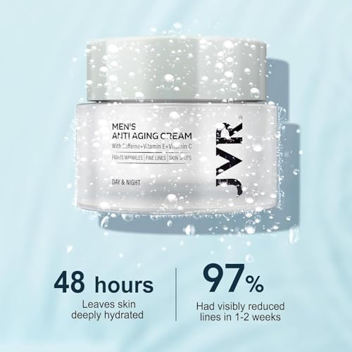 JVR Mens Face Moisturizer, Anti Aging Moisturizing Cream, Lightweight Face Moisturizer For Men Anti Wrinkle Mens Face Lotion Day & Night with Caffeine, Niacinamide, Facial Skin Care 1.7 oz