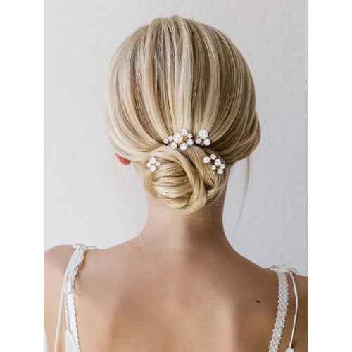 SWEETV 9 Pieces Bride Hair Accessories Pearl Wedding Hair Pins Leaf Bridal Hair Piece Vintage Hair Headpiece Leaf Hair Clips Jewelry for Women Bridesmaids Brides Flower Girls