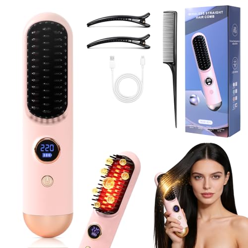 Cordless Hair Straightener Brush for Short Hair, Ceramic 9 Temps