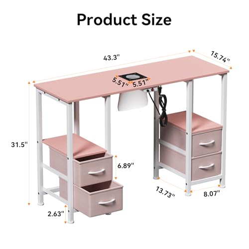 Pink Manicure Table w/Dust Collector & 4 Drawers